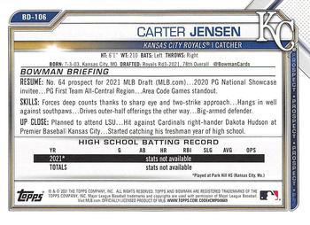 2021 Bowman Draft #BD-106 Carter Jensen Back