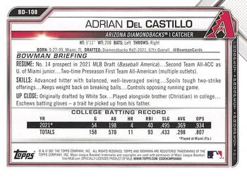 2021 Bowman Draft #BD-108 Adrian Del Castillo Back
