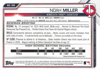 2021 Bowman Draft #BD-109 Noah Miller Back