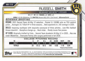 2021 Bowman Draft #BD-113 Russell Smith Back