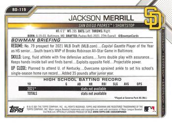 2021 Bowman Draft #BD-119 Jackson Merrill Back