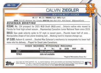 2021 Bowman Draft #BD-123 Calvin Ziegler Back