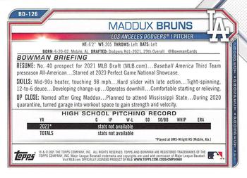 2021 Bowman Draft #BD-126 Maddux Bruns Back
