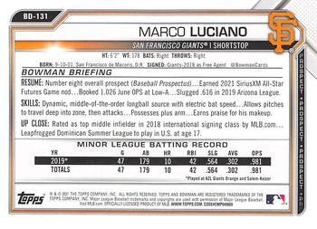 2021 Bowman Draft #BD-131 Marco Luciano Back