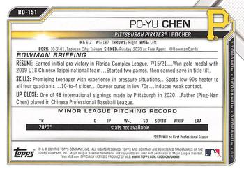 2021 Bowman Draft #BD-151 Po-Yu Chen Back