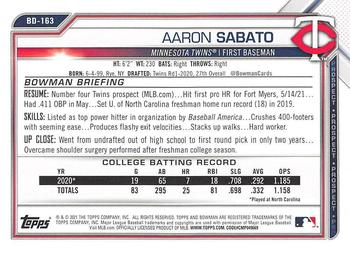 2021 Bowman Draft #BD-163 Aaron Sabato Back