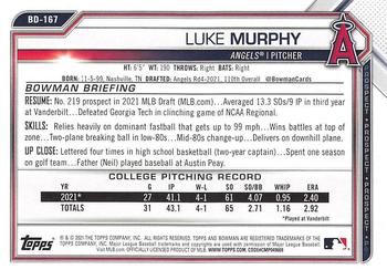 2021 Bowman Draft #BD-167 Luke Murphy Back