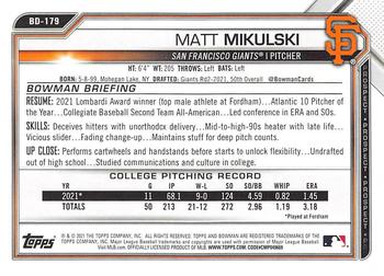 2021 Bowman Draft #BD-179 Matt Mikulski Back