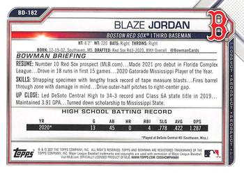 2021 Bowman Draft #BD-182 Blaze Jordan Back