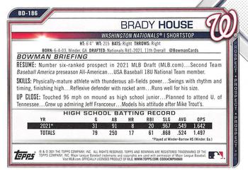 2021 Bowman Draft #BD-186 Brady House Back