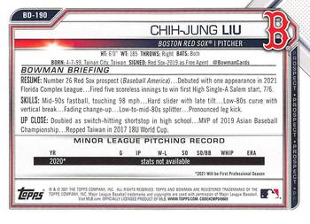 2021 Bowman Draft #BD-190 Chih-Jung Liu Back