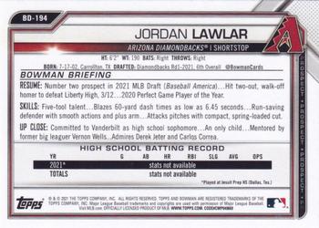 2021 Bowman Draft #BD-194 Jordan Lawlar Back