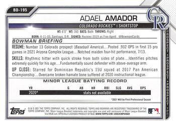 2021 Bowman Draft #BD-195 Adael Amador Back