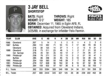 1993 Hills Pittsburgh Pirates Kids Club #NNO Jay Bell Back