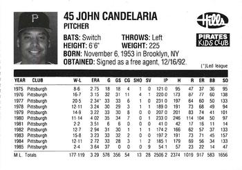 1993 Hills Pittsburgh Pirates Kids Club #NNO John Candelaria Back