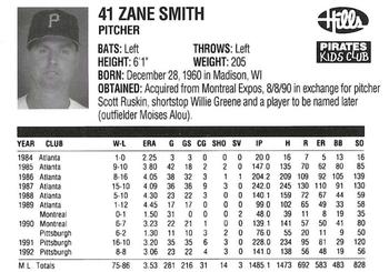 1993 Hills Pittsburgh Pirates Kids Club #NNO Zane Smith Back