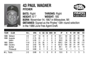 1993 Hills Pittsburgh Pirates Kids Club #NNO Paul Wagner Back