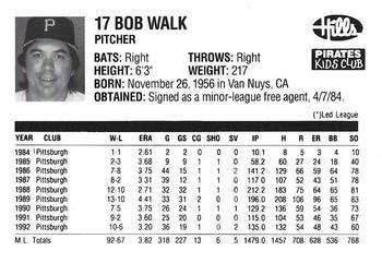 1993 Hills Pittsburgh Pirates Kids Club #NNO Bob Walk Back