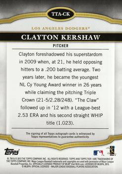 2013 Topps Tier One - Autographs Copper Rose Ink #TTA-CK Clayton Kershaw Back