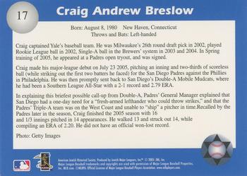 2006 Jewish Major Leaguers Second Edition #17 Craig Breslow Back