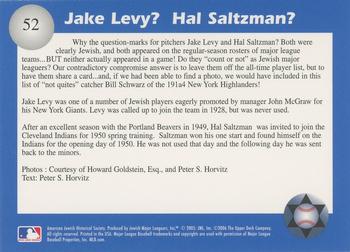 2006 Jewish Major Leaguers Second Edition #52 Jake Levy / Hal Saltzman Back