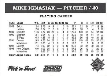 1994 Milwaukee Brewers Police - Your Local Police Department, Green Giant / Pillsbury #NNO Mike Ignasiak Back