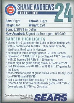 2000 Chicago Cubs Quarterly Magazine #NNO Shane Andrews Back