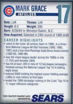 2000 Chicago Cubs Quarterly Magazine #NNO Mark Grace Back
