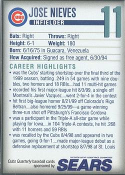 2000 Chicago Cubs Quarterly Magazine #NNO Jose Nieves Back