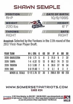 2021 Choice Somerset Patriots #24 Shawn Semple Back