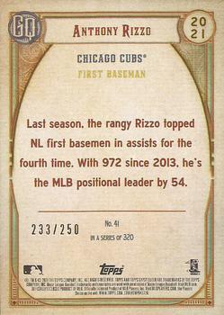 2021 Topps Gypsy Queen - Indigo #41 Anthony Rizzo Back