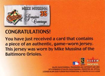 2000 Fleer E-X - Genuine Coverage Aftermarket #NNO Mike Mussina Back