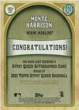 2021 Topps Gypsy Queen - Autographs #GQA-MH Monte Harrison Back
