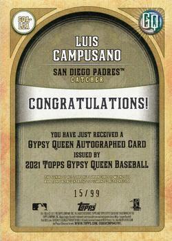 2021 Topps Gypsy Queen - Autographs Blue #GQA-LCA Luis Campusano Back
