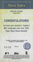 2021 Topps Gypsy Queen - Captains Mini Autographs #CMA-CC Carlos Correa Back