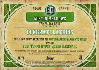 2021 Topps Gypsy Queen - Autograph Garments #AG-AM Austin Meadows Back