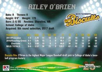 2019 Grandstand Montgomery Biscuits #NNO Riley O'Brien Back