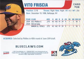 2021 Choice Jersey Shore BlueClaws #08 Vito Friscia Back