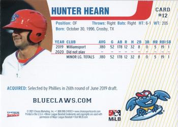 2021 Choice Jersey Shore BlueClaws #12 Hunter Hearn Back
