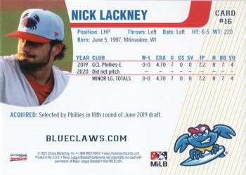 2021 Choice Jersey Shore BlueClaws #16 Nick Lackney Back