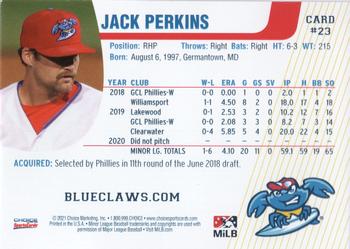 2021 Choice Jersey Shore BlueClaws #23 Jack Perkins Back