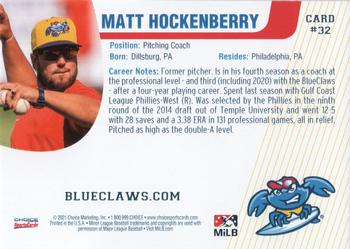 2021 Choice Jersey Shore BlueClaws #32 Matt Hockenberry Back