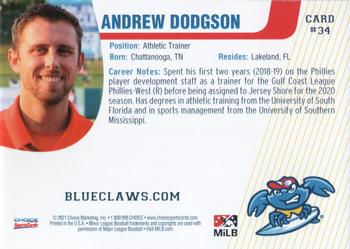 2021 Choice Jersey Shore BlueClaws #34 Andrew Dodgson Back