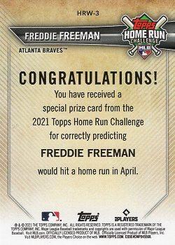 2021 Topps - Home Run Challenge Winners April #HRW-3 Freddie Freeman Back