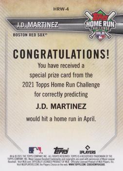 2021 Topps - Home Run Challenge Winners April #HRW-4 J.D. Martinez Back