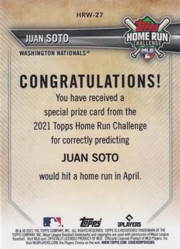 2021 Topps - Home Run Challenge Winners April #HRW-27 Juan Soto Back