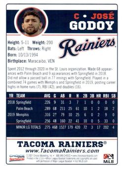 2021 Choice Tacoma Rainiers #05 Jose Godoy Back