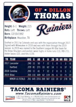 2021 Choice Tacoma Rainiers #18 Dillon Thomas Back