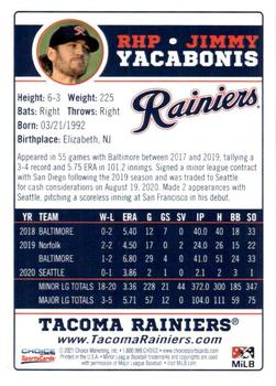 2021 Choice Tacoma Rainiers #25 Jimmy Yacabonis Back