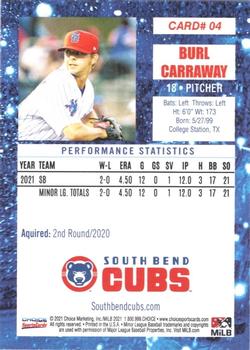 2021 Choice South Bend Cubs #04 Burl Carraway Back